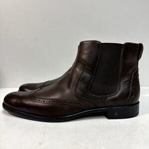VERY GOOD John Varvatos Men's Wingtip Chelsea Boot Brown Leather 10.5